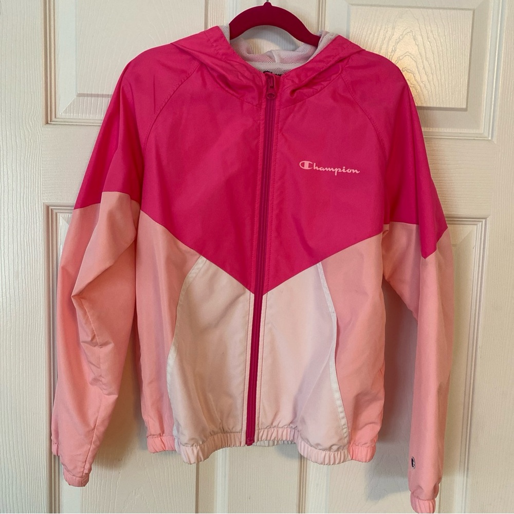 Champion Authentic Athleticwear Girls Pink Colorblock Jacket Windbreaker Size L